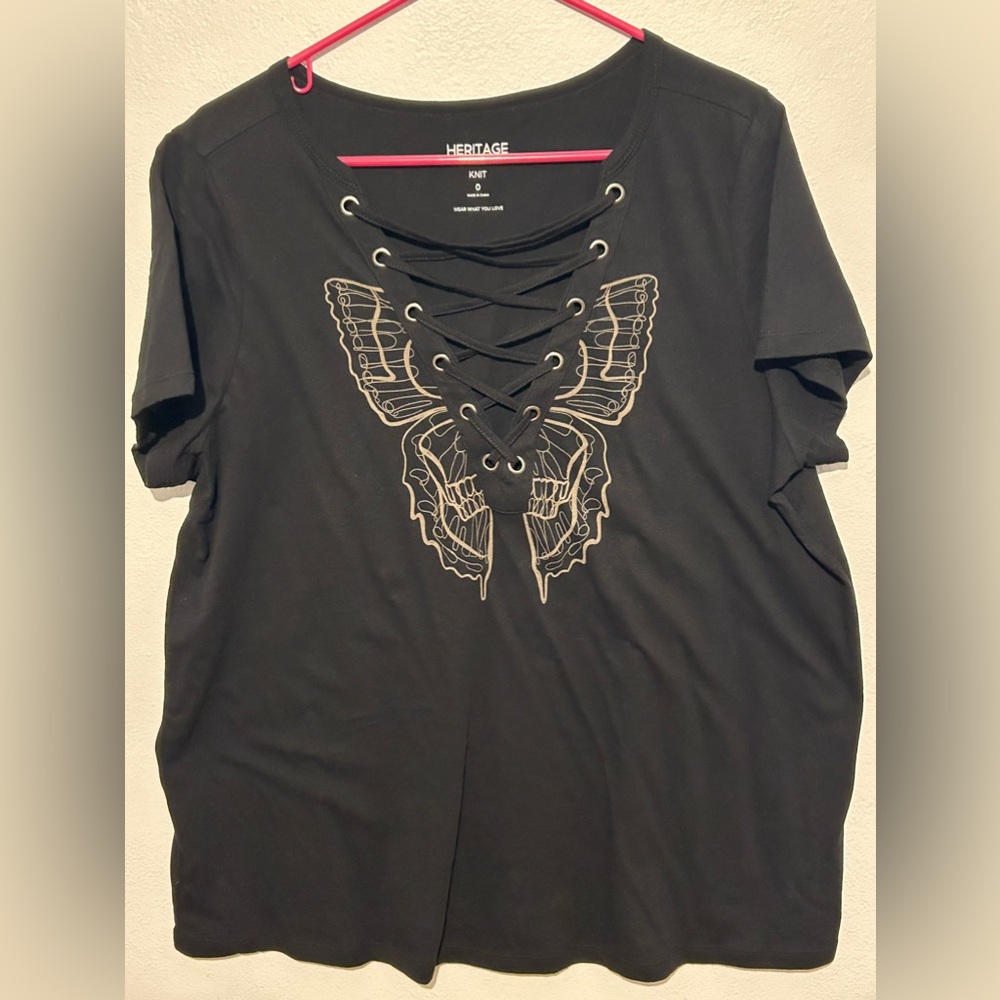 Butterfly Classic Fit Cotton Jersey Lace Up Tee from Torrid